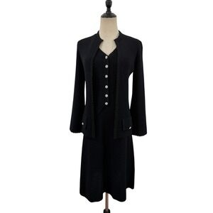 Vtg St John Knits For Lillie Rubin Black 3 Piece Set Rhinestone‎ Buttons Sz S